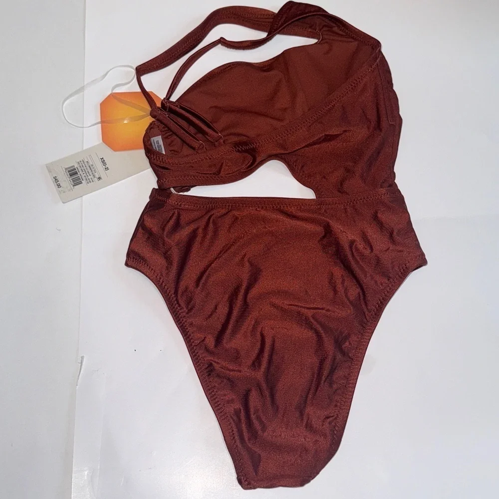 Target Noel Asymetrical Bronze Orange Cut Out One-Piece Swimsuit XS - Picture 11 of 15